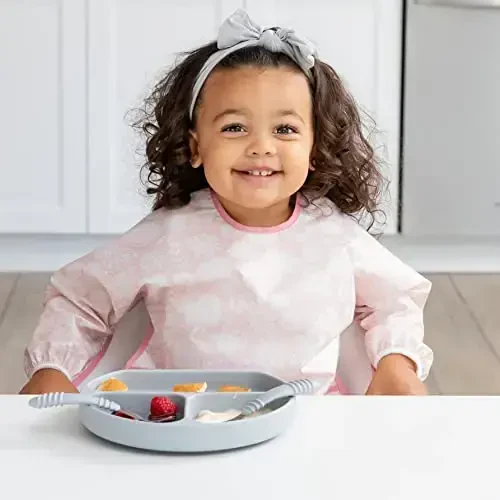 Bumkins - Sleeved Bib - For Boys & Girls, Babies & Toddlers 6-24 Months - Lightweight, Durable, Waterproof - Long Sleeve Bib - Catch-All Pocket - Wipeable & Machine Washable - Floral & Lace - 2 Pack - 3