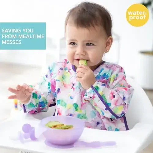 Bumkins Sleeved Bib for Girl or Boy, Baby and Toddler for 6-24 Mos, Essential Must Have for Eating, Feeding, Baby Led Weaning, Long Sleeve Mess Saving Food Catcher, Soft Fabric, Watercolors Floral - MODAZONE (1)