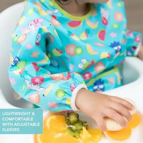 Bumkins Sleeved Bib for Girl or Boy, Baby and Toddler for 6-24 Mos, Essential Must Have for Eating, Feeding, Baby Led Weaning Supplies, Long Sleeve Mess Saving Food Catcher, Hello Kitty and Friends - 4