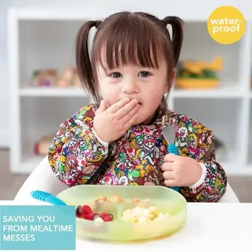 Bumkins Sleeved Bib for Girl or Boy, Baby and Toddler for 6-24 Mos, Essential Must Have for Eating, Feeding, Baby Led Weaning Supplies, Long Sleeve Mess Saving Food Catcher, Nintendo Super Mario - 2