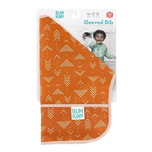 Bumkins Sleeved Bib for Girl or Boy, Baby and Toddler for 6-24 Mos, Essential Must Have for Eating, Feeding, Baby Led Weaning Supplies, Long Sleeve Mess Saving Food Catcher, Soft Fabric, Boho Orange - 6