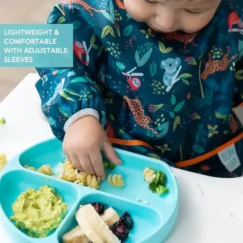 Bumkins Sleeved Bib for Girl or Boy, Baby and Toddler for 6-24 Mos, Essential Must Have for Eating, Feeding, Baby Led Weaning Supplies, Long Sleeve Mess Saving Food Catcher, Soft Fabric, Jungle - 4
