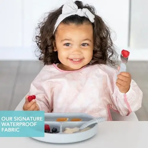 Bumkins Sleeved Bib for Girl or Boy, Baby and Toddler for 6-24 Mos, Essential Must Have for Eating, Feeding, Baby Led Weaning Supplies, Long Sleeve Mess Saving Food Catcher, Soft Fabric, Lace Pink - 3
