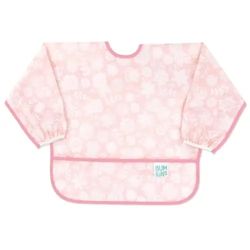 Bumkins Sleeved Bib for Girl or Boy, Baby and Toddler for 6-24 Mos, Essential Must Have for Eating, Feeding, Baby Led Weaning Supplies, Long Sleeve Mess Saving Food Catcher, Soft Fabric, Lace Pink 