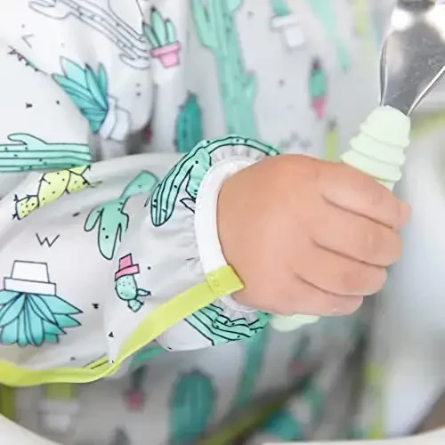 Bumkins - Sleeved Bib - O'g'il bolalar va qizlar uchun, chaqaloqlar va 6-24 oylik bolalar - Yengil, bardoshli, suv o'tkazmaydigan - Uzun yengli bib - Tutqich cho'ntagi - Artib olinadigan va mashinada yuviladigan - Kaktus va Lama - 2 dona - 4