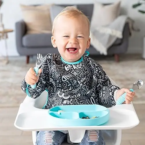 Bumkins - Sleeved Bib - O'g'il va qizlar uchun, chaqaloqlar va yosh bolalar 6-24 oy - Yengil, bardoshli, suv o'tkazmaydigan - Uzun yengli bib - Tutqich cho'ntagi - Artib olinadigan va mashinada yuviladigan - Btwf - 2 Pack - MODAZONE (1)