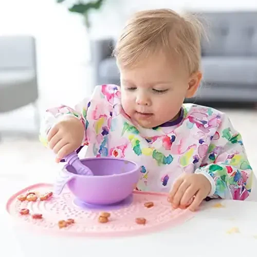 Bumkins Sleeved Bibs for Boy or Girl Baby and Toddler 6-24 Months, Essential for Eating and Feeding, Long Sleeve Mess Saving Food Catchers, Soft Fabric, Jungle and Watercolors Floral Prints - 6