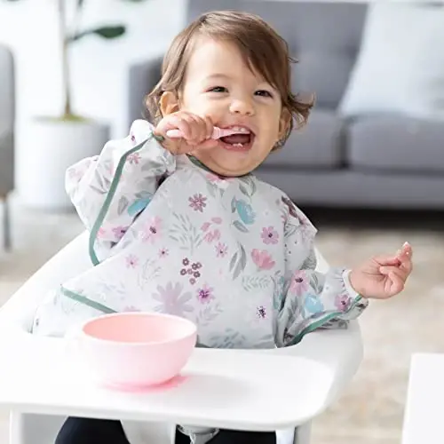Bumkins - Yengli Bib - O'g'il va qizlar uchun, chaqaloqlar va yosh bolalar uchun 6-24 oy - Yengil, bardoshli, suv o'tkazmaydigan - Uzun yengli Bib - Tutuvchi cho'ntak - Artiladigan va mashinada yuviladigan - Floral & Lace - 2 Pack - MODAZONE (1)