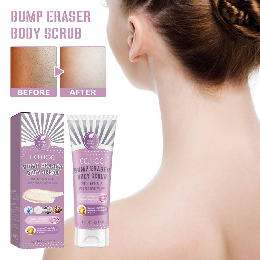 Bump Eraser Body Scrub Exfoliant Keratosis Pilaris uchun 10% AHA bilan Butunlay tabiiy tanani parvarish qilish uchun tanani tozalash - 5