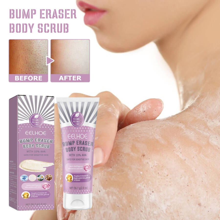 Bump Eraser Body Scrub Exfoliant Keratosis Pilaris uchun 10% AHA bilan Butunlay tabiiy tanani parvarish qilish uchun tanani tozalash - 7