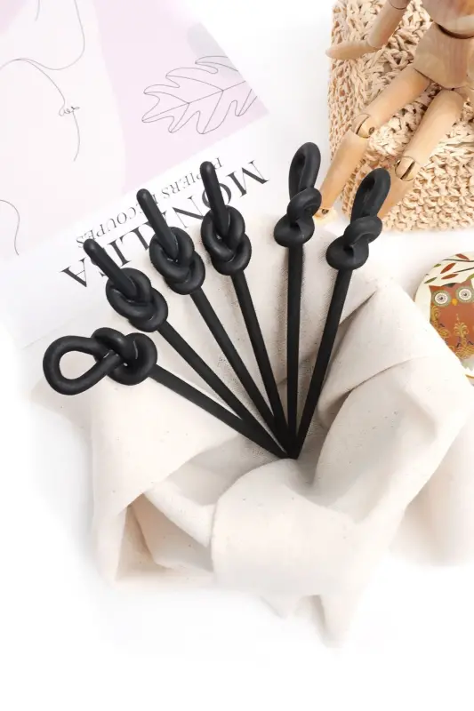Bun Bun Maker Women 6 Pcs Black Women Bun Stick-Black - 1
