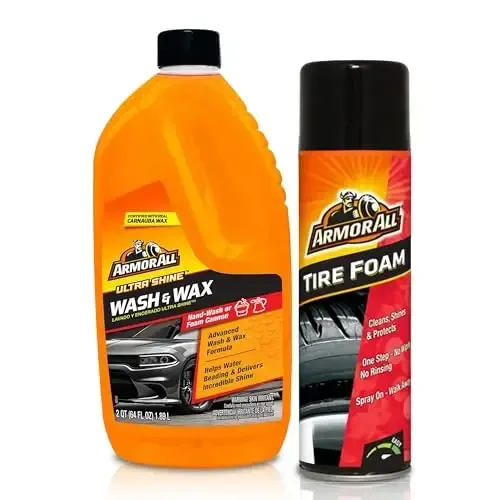 Bundle of Armor All Ultra Shine Car Wash and Car Wax by Armor All, Cleaning Fluid for Cars, Trucks, Motorcycles, 64 Fl Oz Each + Armor All Tire Foam, Tire Cleaner Spray for Cars, Trucks, Motorcycles - 1