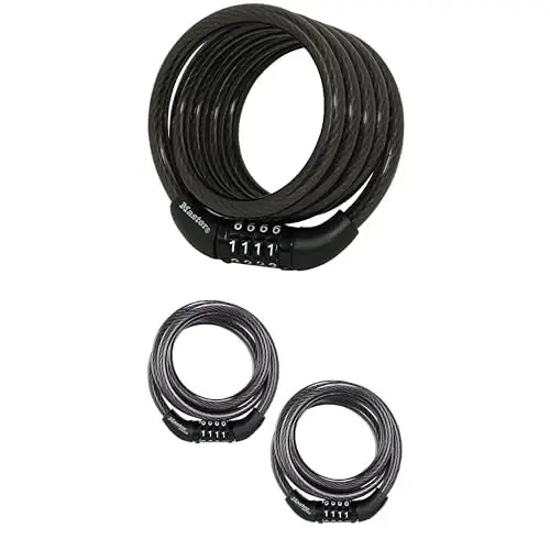 Bundle of Master Lock Black Set Your Own Combination Bike Lock, Metal Cable Lock, Weather Resistant Vinyl Coating for Outdoor Equipment, Bicycles, 4 Feet Long, 8143D Pack of 1 + 8143T Pack of 2 