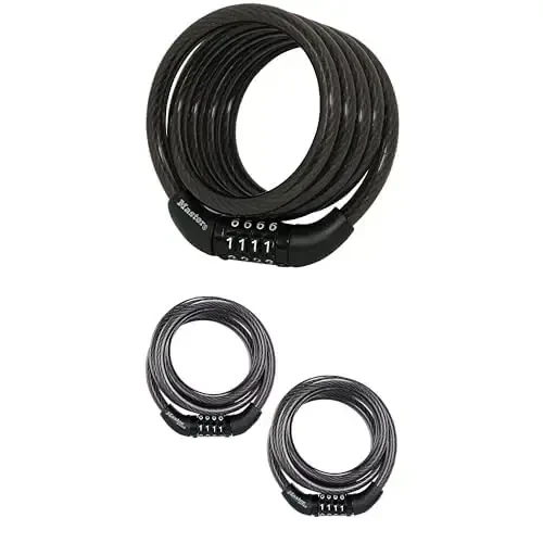 Bundle of Master Lock Black Set Your Own Combination Bike Lock, Metal Cable Lock, Weather Resistant Vinyl Coating for Outdoor Equipment, Bicycles, 4 Feet Long, 8143D Pack of 1 + 8143T Pack of 2 - MASTER LOCK