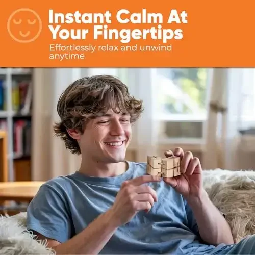 BUNMO Infinity Cube Fidget Toy - Stimulating & Engaging Fidget Toy - Teen Boy Toys - Fidgets for Adults - Travel Toys - Gifts for Teenage Boys - 10 Year Old Boy Gift Ideas - 1 Pack Beech Wood - 3