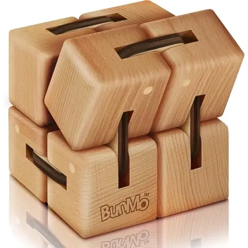 BunMo Boys Easter Basket Stuffers - Wooden Fidget Cube - Beechwood Infinity Cube, Large 1pk - Easter Basket Stuffers for Teens - Fidget Toy - Natural Wood Sensory Cube for Desk or Travel - BUNMO