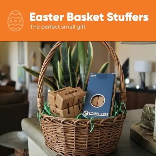 BunMo Boys Easter Basket Stuffers - Wooden Fidget Cube - Beechwood Infinity Cube, Large 1pk - Easter Basket Stuffers for Teens - Fidget Toy - Natural Wood Sensory Cube for Desk or Travel - BUNMO (1)