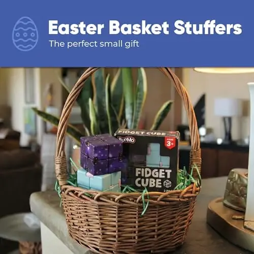 BunMo Boys Easter Basket Stuffers - 2 Pack Infinity Fidget Cube - Pocket Fidget Toys for Kids & Adults - Easter Basket Stuffers for Teens - Fidget Toy- Quiet Folding Durable ABS Sensory Cube - 2