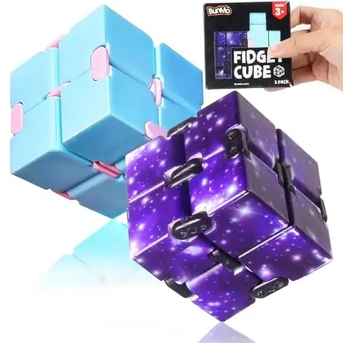 BUNMO Infinity Cube Fidget Toy - Stocking Stuffers for Teens - Teen Boy Toys - Fidgets for Adults - Quiet Folding Desk Fidget with Smooth Hinges, Durable ABS - 2 Pack Plastic - 1