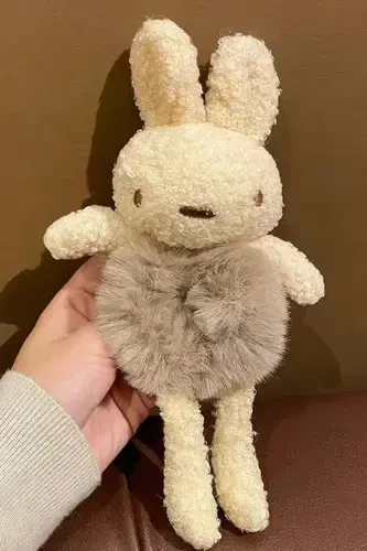 Bunny Plush Rabbit Furry Donut Scrunchie-Coffee Rabbit - Modazone (1)