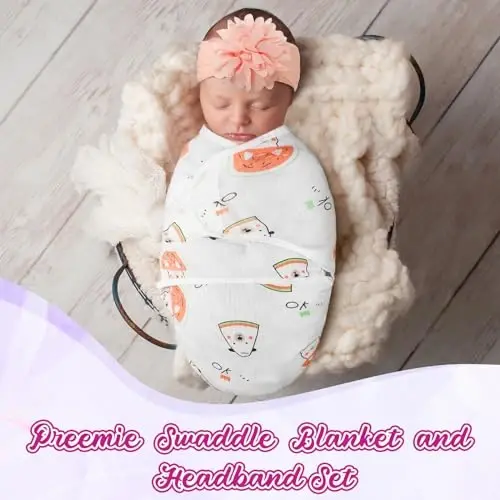 Bunnycool 4 Pack Newborn Preemie Swaddle with Headband Set Preemie Swaddle Blanket Preemie Baby Clothes for Nicu Newborn Boys Girls (Flower Style, Preemie) - 1