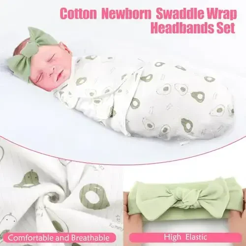 Bunnycool 4 Pack Newborn Preemie Swaddle with Headband Set Premature Swaddle Blanket Baby Clothes for Nicu Newborn Boys Girls(0-3 Months,Bow Style) - 4
