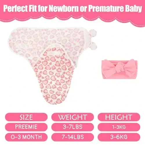 Bunnycool 4 Pack Yangi tug'ilgan chaqaloqlar uchun bosh bog'lamli prematüre o'rash to'plami, NICU uchun prematüre o'rash adyoli, yangi tug'ilgan chaqaloqlar uchun kiyimlar (Preemie, Bow Style) - 2