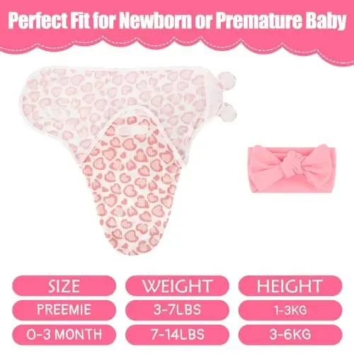 Bunnycool 4 Pack Yangi tug'ilgan chaqaloqlar uchun bosh bog'lamli prematüre o'rash to'plami, NICU uchun prematüre o'rash adyoli, yangi tug'ilgan chaqaloqlar uchun kiyimlar (Preemie, Bow Style) - 2