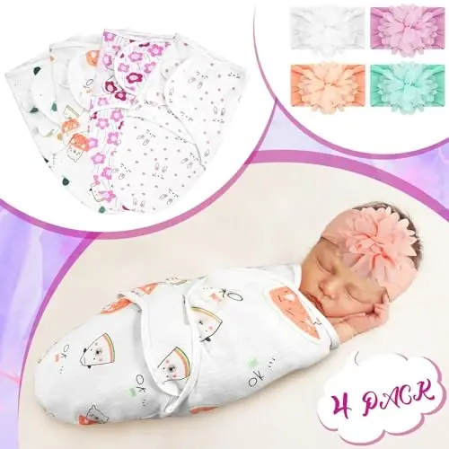 Bunnycool 4 ta'riqli Yangi tug'ilgan chaqaloqlar uchun Preemie pechasi boshiga bog'lab qo'yiladigan to'plam Preemie pechasi adyol Preemie chaqaloq kiyimlari Nicu Yangi tug'ilgan o'g'il bolalar qizlari uchun (Gul uslubi, Preemie) - 3