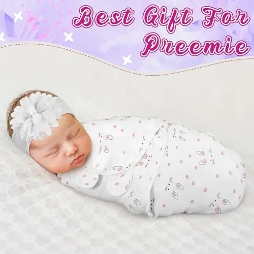 Bunnycool 4 ta'riqli Yangi tug'ilgan chaqaloqlar uchun Preemie pechasi boshiga bog'lab qo'yiladigan to'plam Preemie pechasi adyol Preemie chaqaloq kiyimlari Nicu Yangi tug'ilgan o'g'il bolalar qizlari uchun (Gul uslubi, Preemie) - 5