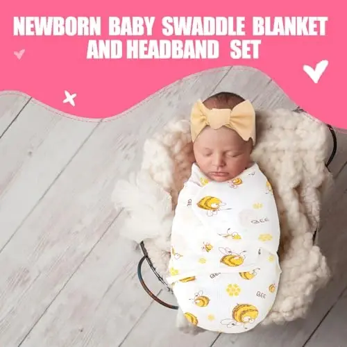 Bunnycool 4 Pack Newborn Preemie Swaddle with Headband Set Premature Swaddle Blanket Baby Clothes for Nicu Newborn Boys Girls(Preemie,Bow Style) - 5
