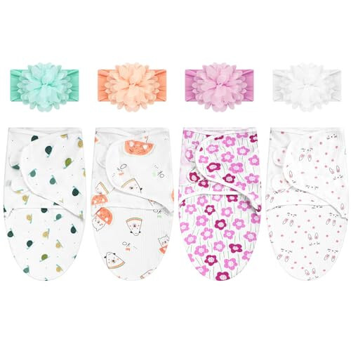 Bunnycool 4 Pack Newborn Preemie Swaddle with Headband Set Premature Swaddle Blanket Baby Clothes for Nicu Newborn Boys Girls(Preemie,Flower Style) - 13
