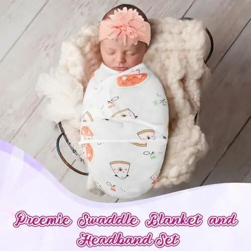 Bunnycool 4'lü Yenidoğan Prematüre Bebek Bezi Seti Baş Bandı ile Prematüre Bebek Bezi Prematüre Bebek Giysileri Nicu Yenidoğan Erkek Kızlar (Çiçek Tarzı, Prematüre) - 1