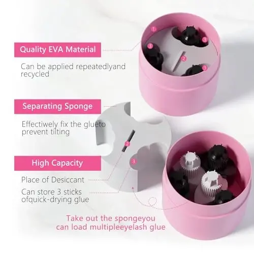 Buqikma Eyelash Glue Storage Container, Pink Sealing Extension Eyelash Glue Jar Storage Tank with Bottom Sealed Adhesive Stand Activated Storages for Eyelashes Extension (Pink) - 4