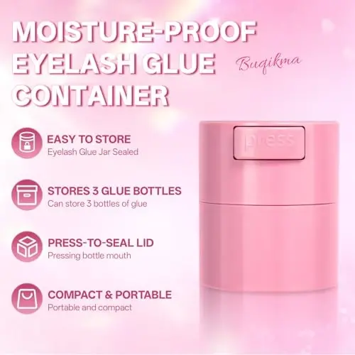 Buqikma Lash Eyelash Glue Holder Storage Container Air Tight, Pink | Sealed Leak-proof Glue Eyelash Extensions Adhesive Jar Stand Container for eyelash extensions, Grafting Lash Tech Supplies - 1