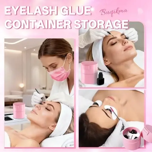 Buqikma Lash Eyelash Glue Holder Storage Container Air Tight, Pink | Sealed Leak-proof Glue Eyelash Extensions Adhesive Jar Stand Container for eyelash extensions, Grafting Lash Tech Supplies - 5
