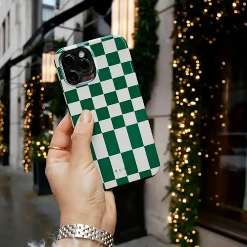 BURGA iPhone 16 uchun telefon korpusi — yoqimli, zamonaviy, estetik, naqshli telefon qopqogʻi, qattiq qobiq himoyasi — Apple iPhone 16 uchun mos keladi, ayollar va erkaklar uchun, yashil kvadratli katakli - 5