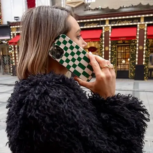 BURGA Phone Case for iPhone 16 - Cute, Trendy, Aesthetic, Pattern Phone Cover, Hard Shell Protection - fits Apple iPhone 16 Case for Women and Men, Checkered Green Square - 6