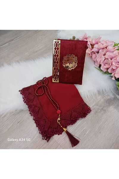 Burgund cho'pon, Qur'on, ibodat boncuklari, Mavlid, Haj, Umra sovg'asi - LILAMOR CONCEPT HEDIYELIK (1)