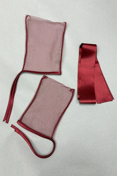 Burgundi bonli kelin pardasi yuz niqobi - 3