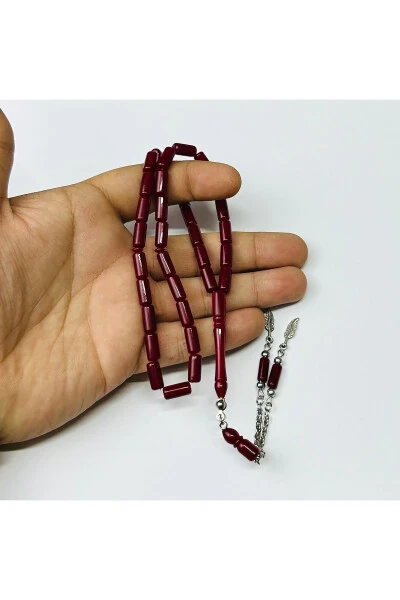 Burgundi Kesilgan Tos Kehribar Tasbeh - 3