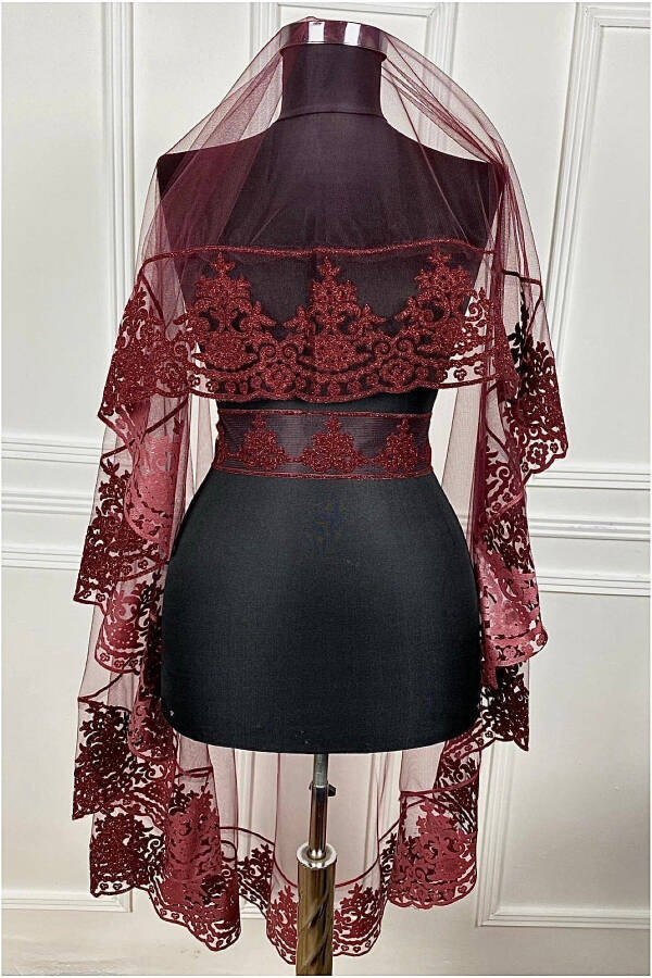 Burgundi Xina Parda, Kelin Parda To'plam To'y To'plam O'g'il Bolero Shol Gul 8 Qism - 30