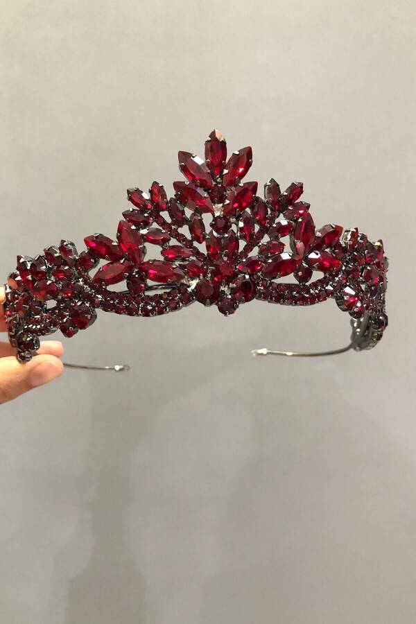 Burgundy Anthracite Henna Bridal Crown - 1