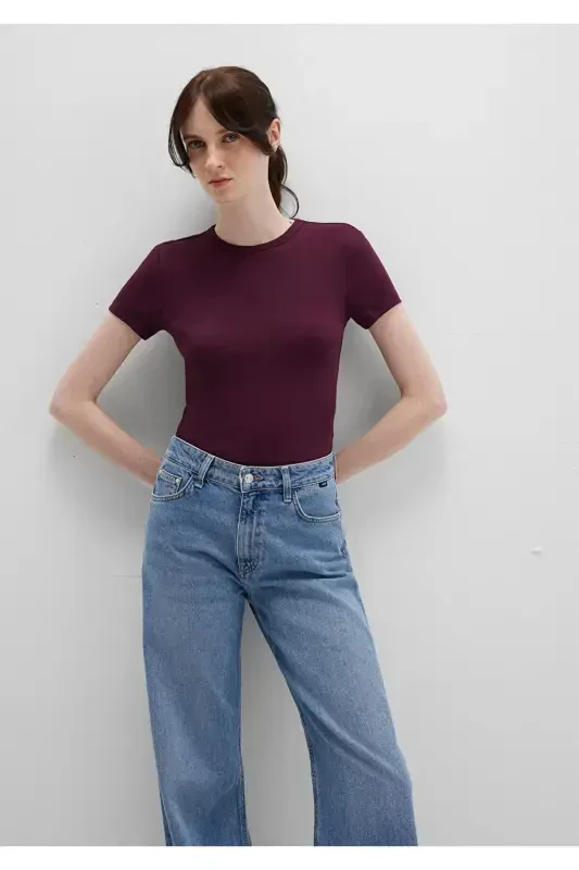 Burgundy Basic T-Shirt Fitted / Body Fit 1613081-70434-Burgundy - 8