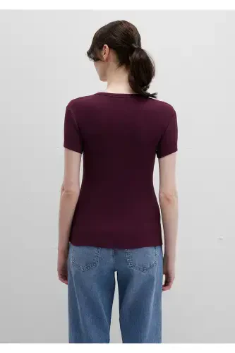 Burgundy Basic T-Shirt Fitted / Body Fit 1613081-70434-Burgundy - 12