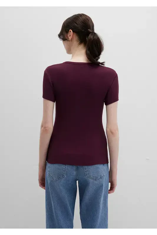 Burgundy Basic T-Shirt Fitted / Body Fit 1613081-70434-Burgundy - 12