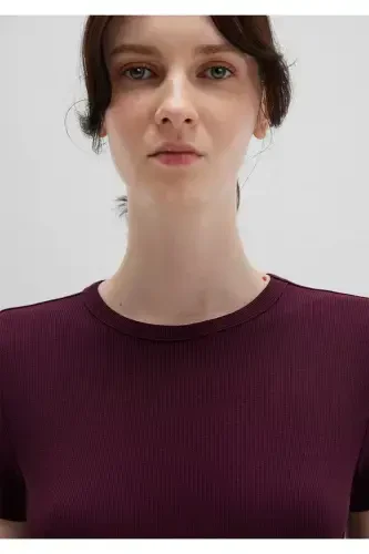 Burgundy Basic T-Shirt Fitted / Body Fit 1613081-70434-Burgundy - 6