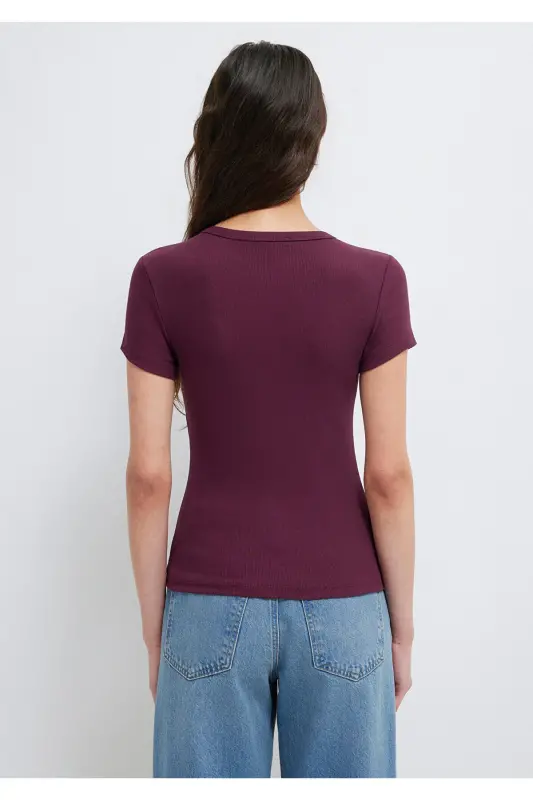 Burgundy Basic T-Shirt Fitted / Body Fit 1613081-70434-Burgundy - 5