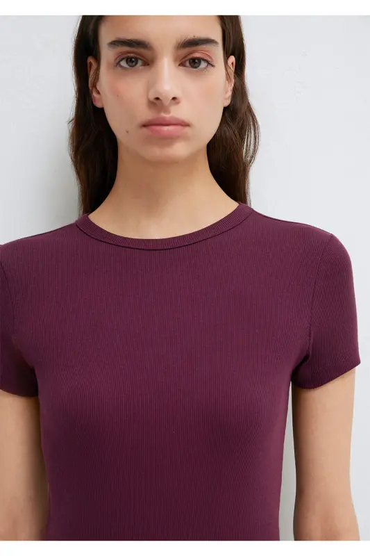 Burgundy Basic T-Shirt Fitted / Body Fit 1613081-70434-Burgundy - 6