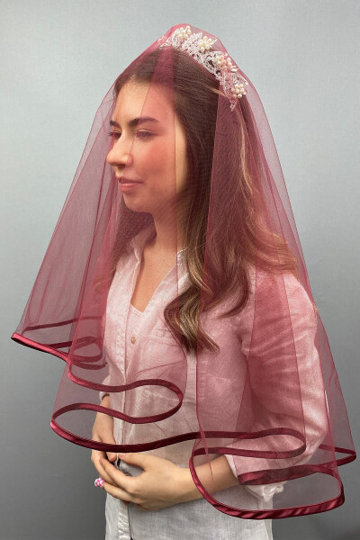 Burgundy Beaded Bridal Veil Face Cover - HAYALPEREST BONCUK (1)